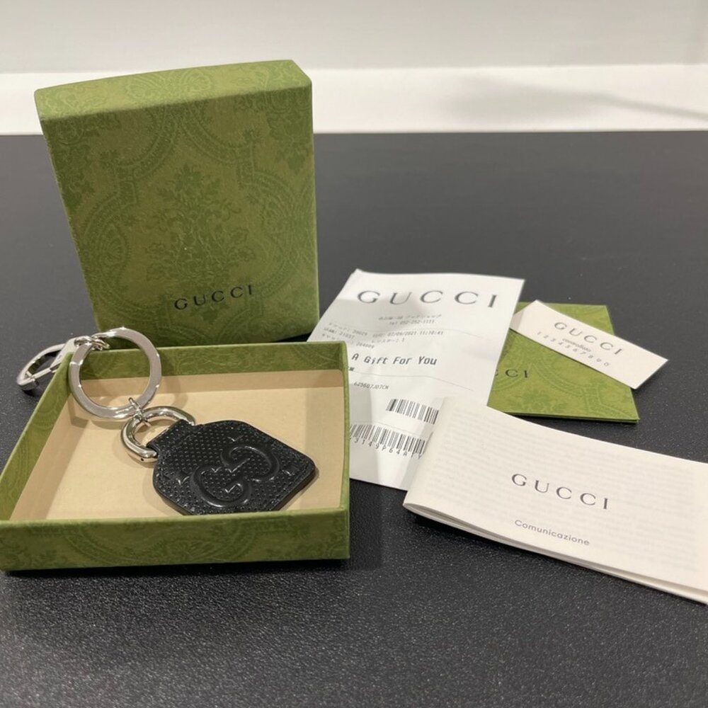 Gucci GG Embossed Black with Silver Hardware Key Chain/Bag Charm (128535)